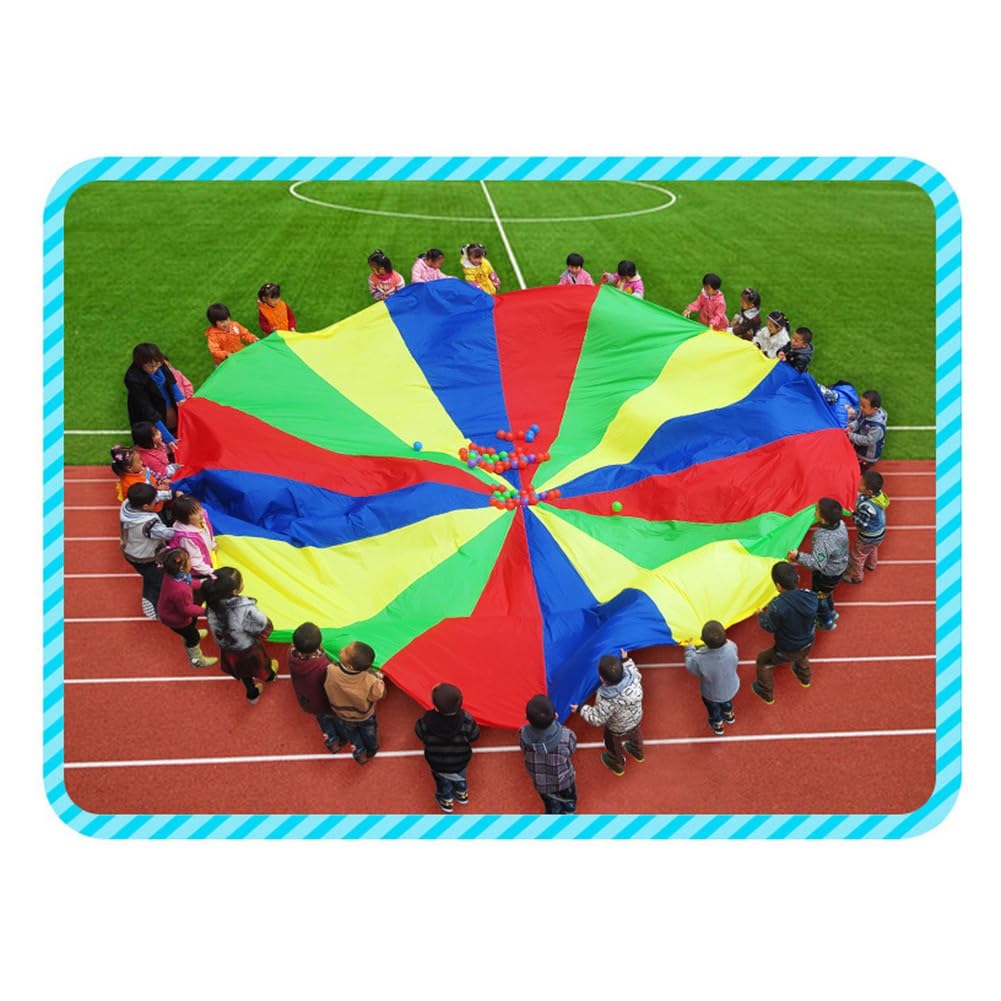 Juego de Paracaídas para Niños de 3 Metros, Tela de Iris, Tapete de Fiesta Colorido con Asas