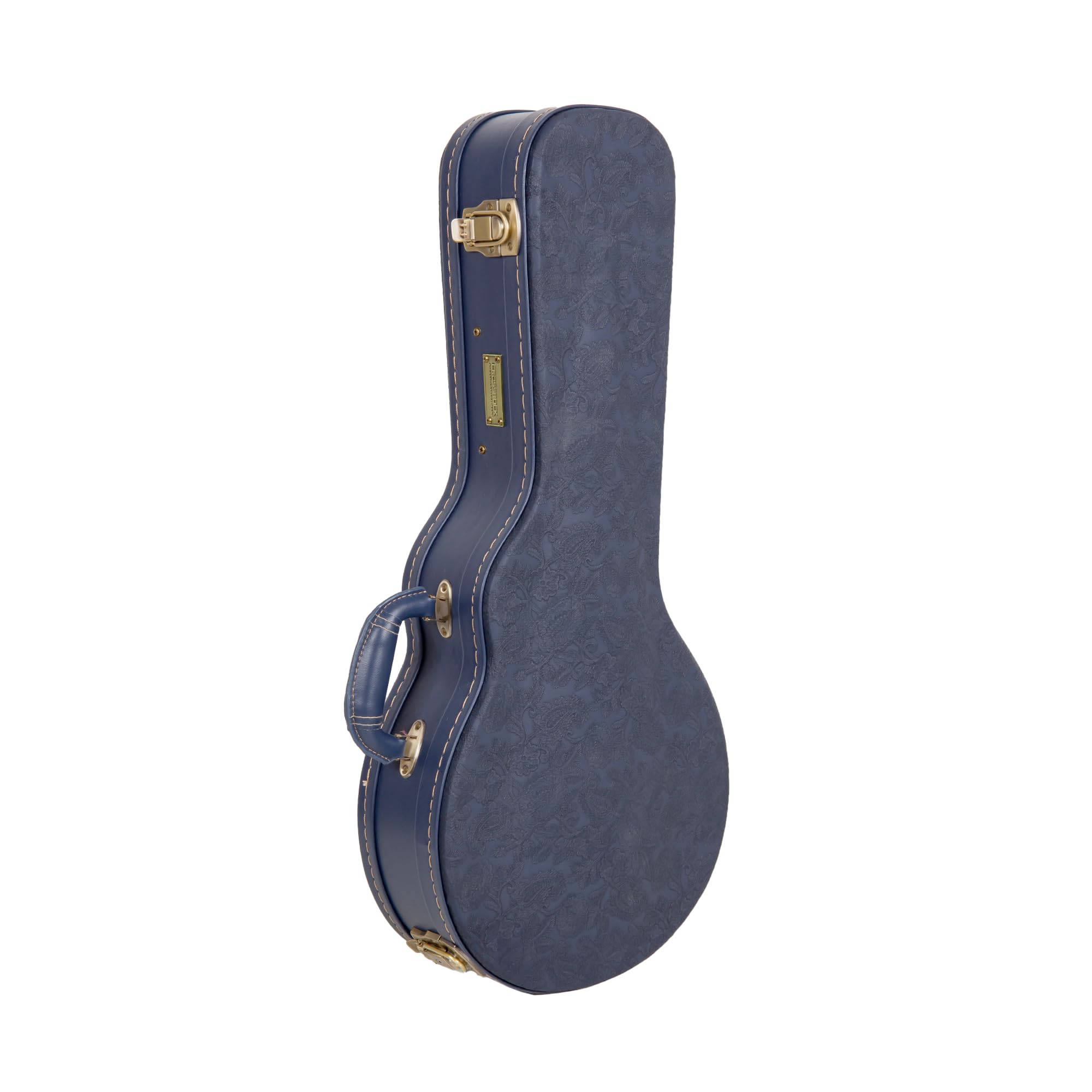Crossrock Relief Series-Holzkoffer für F-Style Mandoline, mit stark strukturierter Oberfläche, Kunstfell in Nerzoptik, Edelstahlverschlüssen – Ozeanblau (CRW630MFOB)