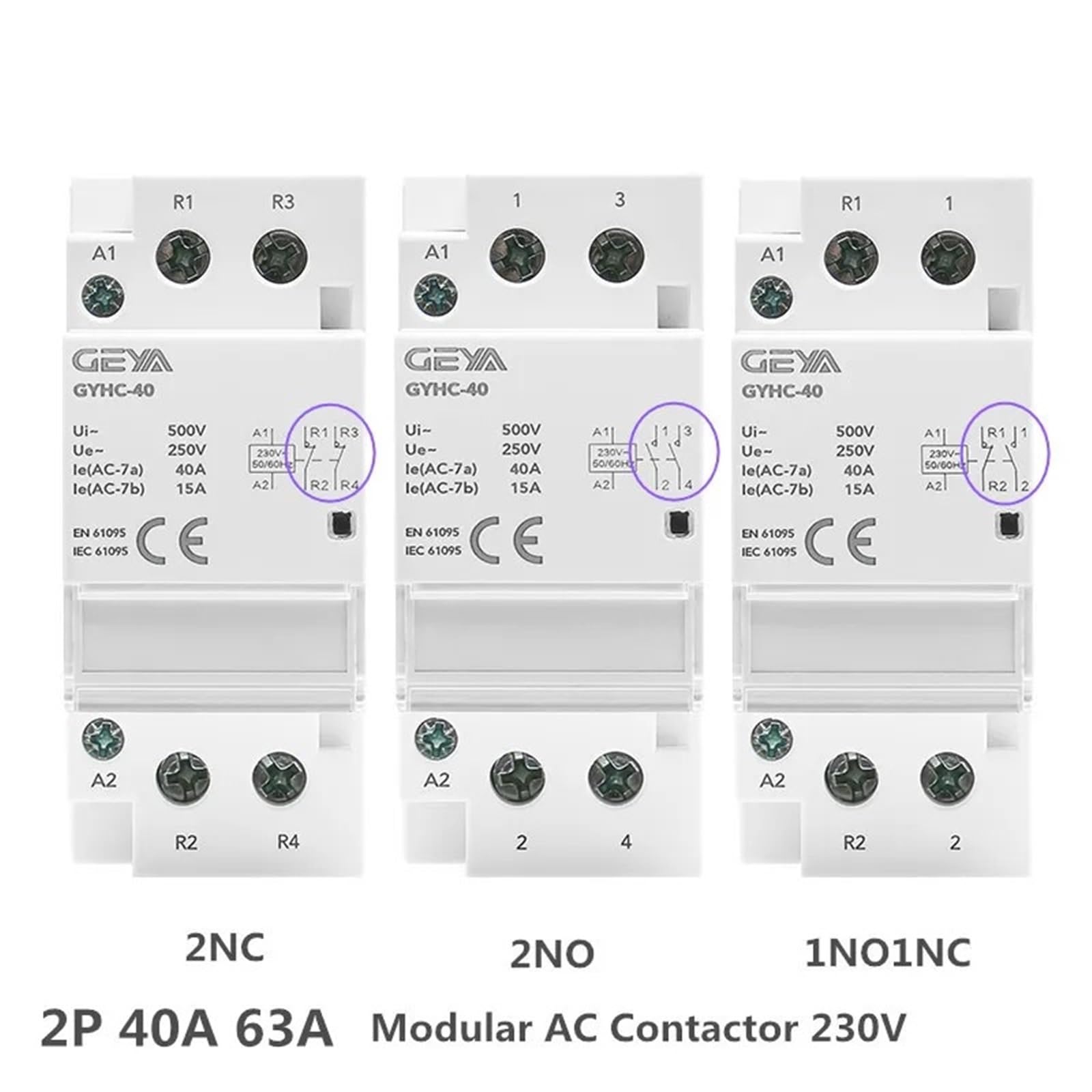 Stycznik modułowy 2P 40A 63A 2NO lub 2NC lub 1NO1NC Montaż na szynie DIN AC220V 230V Automatyczny(2P 40A 2NO 220V)