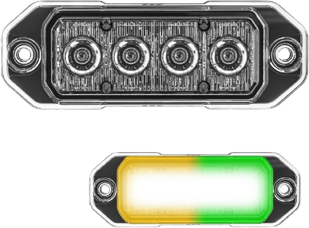 Z-4 TIR LED Surface Mount Emergency Strobe Light – 4 LEDs 12W Grille Beacon Light for Police, Tow, Fire, Construction, and Emergency Vehicles (Amber/Green)
