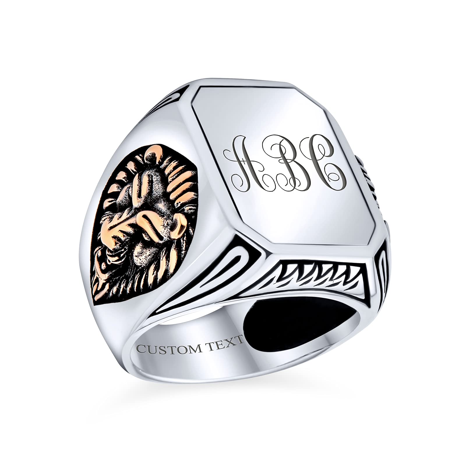 Bague lion homme argent .925 massif rectangle vintage - 7