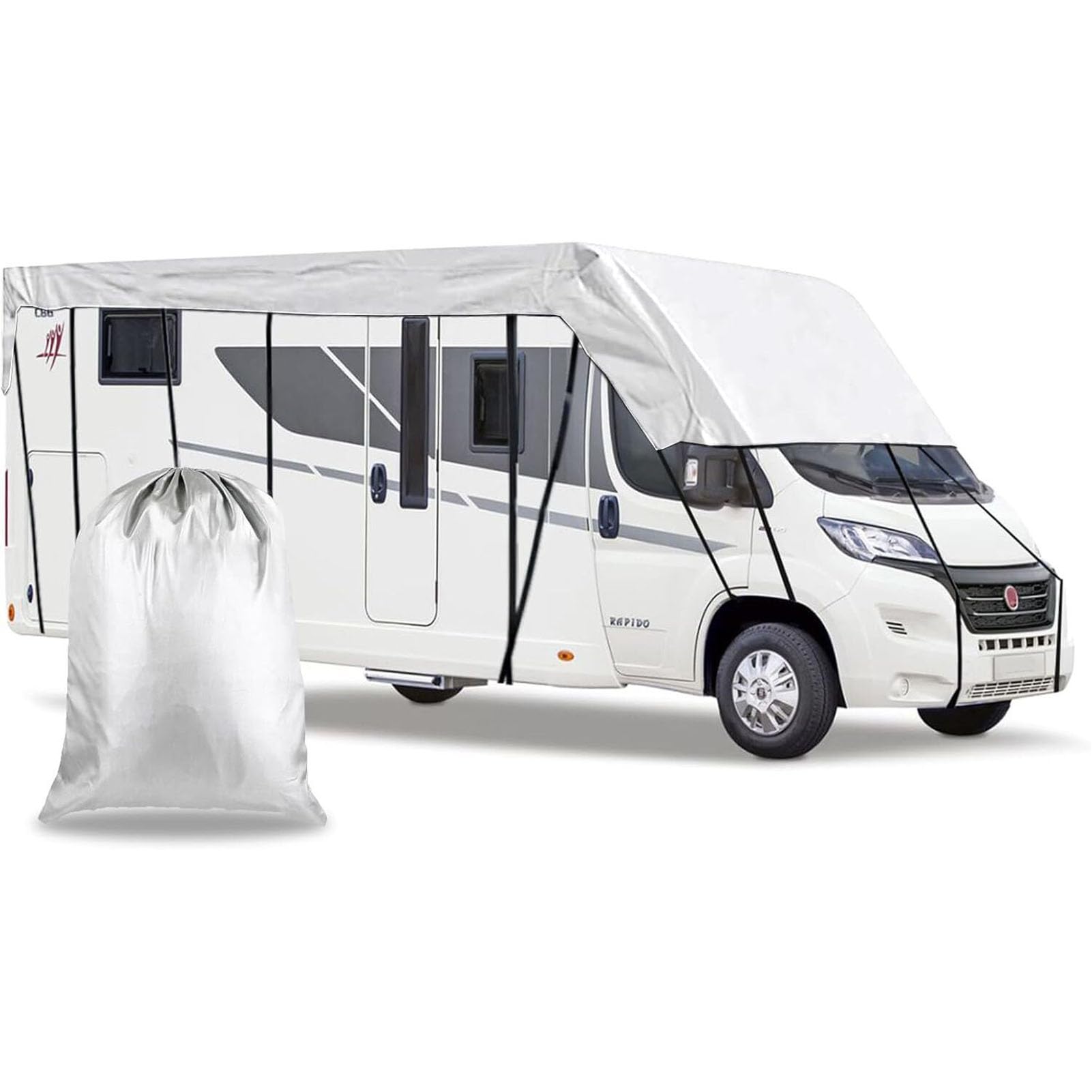 210d Oxford Premium Schutzhüllen Wohnmobil Abdeckplane Dachschutzplane,100% Wetterfeste Wohnwagenabdeckung für Wohnwagen in Vielen Größen,Grau,7.5 * 3.0m