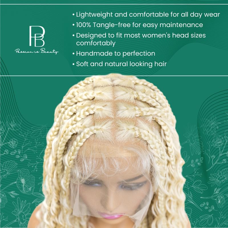 PIB 24" - Single Full Lace Braid Wig – Boho Box Braided Wig Square Parted, Knotless Braided Wigs for Black Women, Synthetic Lace Wigs with Natural Baby Hair (613, Platinum Blonde)