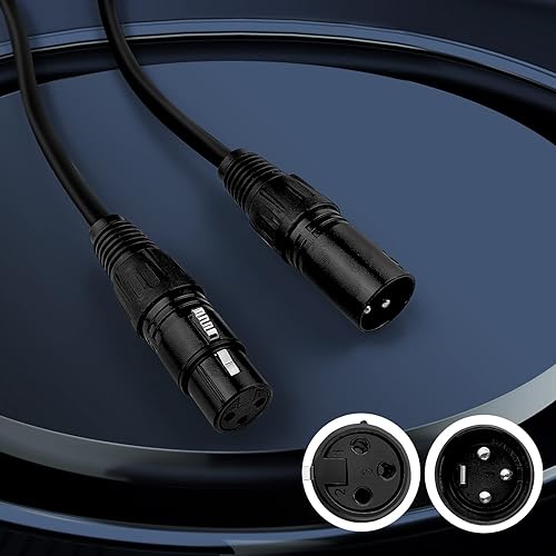 Miniatura 2 de Cable DMX de 3.9 pies, paquete de 6 cables flexibles XLR macho a hembra de 3 pines para señal de iluminación de escenario, conexión XLR, cable de