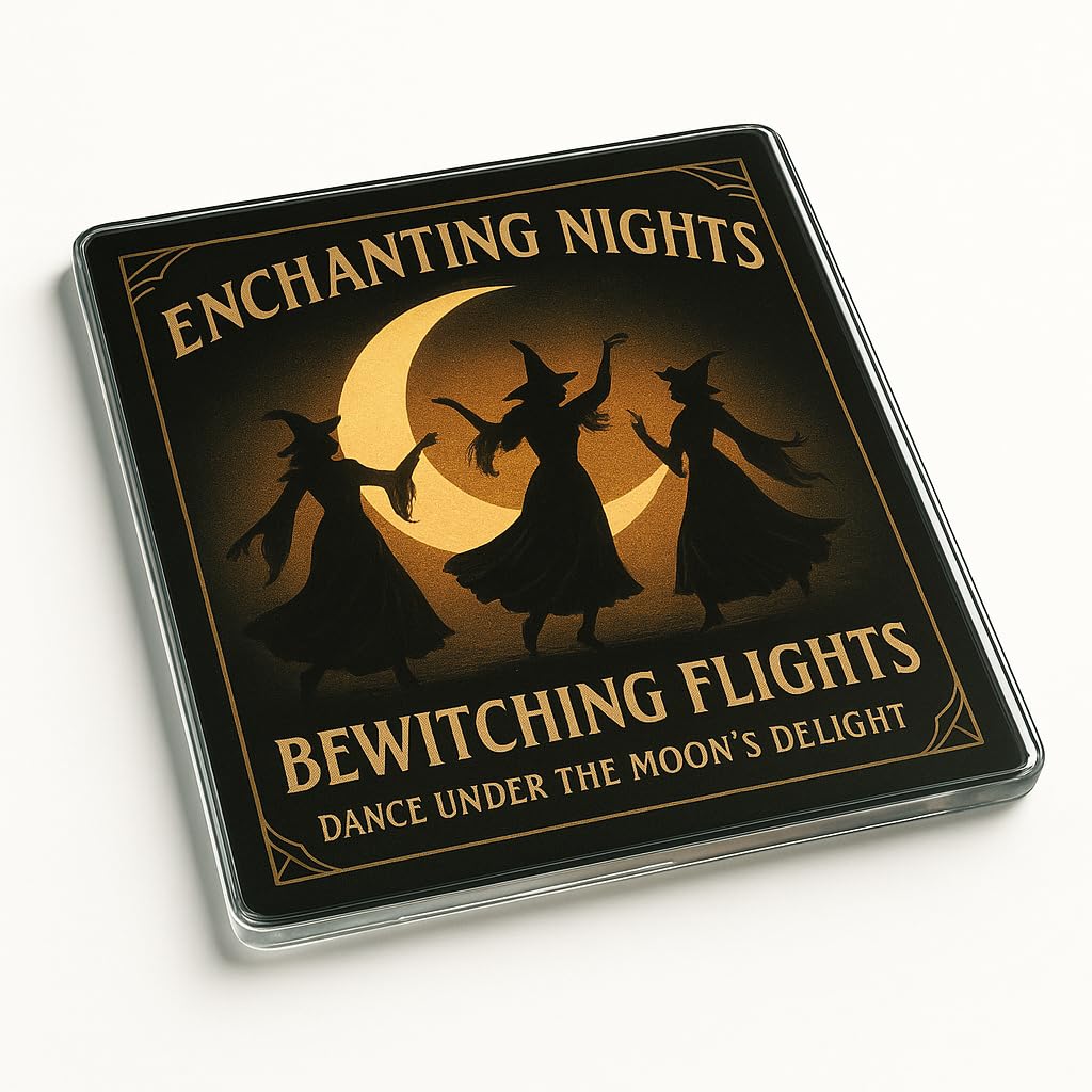 The Plum Penguin Moonlit Enchantment Acrylic Coaster Gift With Mystical Moonlit Witch Dance Design - Enchanting Home Decor For Feminine Empowerment Celebrations