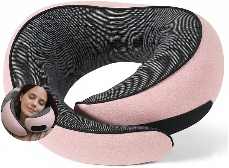 Almofada de Pescoço para Viagem - Travesseiro de Pescoço Ergonômico para Avião, Carro e Ônibus - Travesseiro para Dormir em Viagens - LealShop (Rosa)