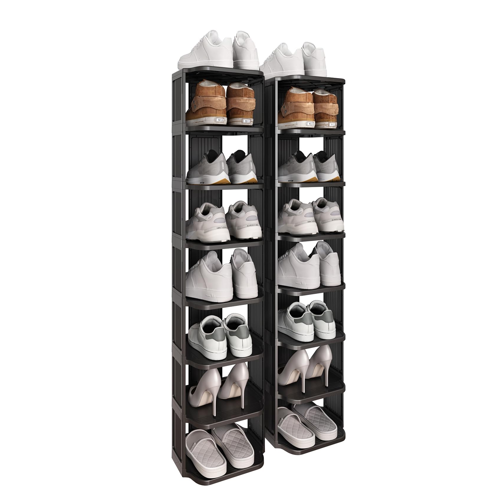 Kitstorack Stackable 16-Tier Shoe Rack for Closet & Entrance - Tall, Narrow, Vertical Shoe Stand - Plastic, Free Standing - Ideal for Small Spaces