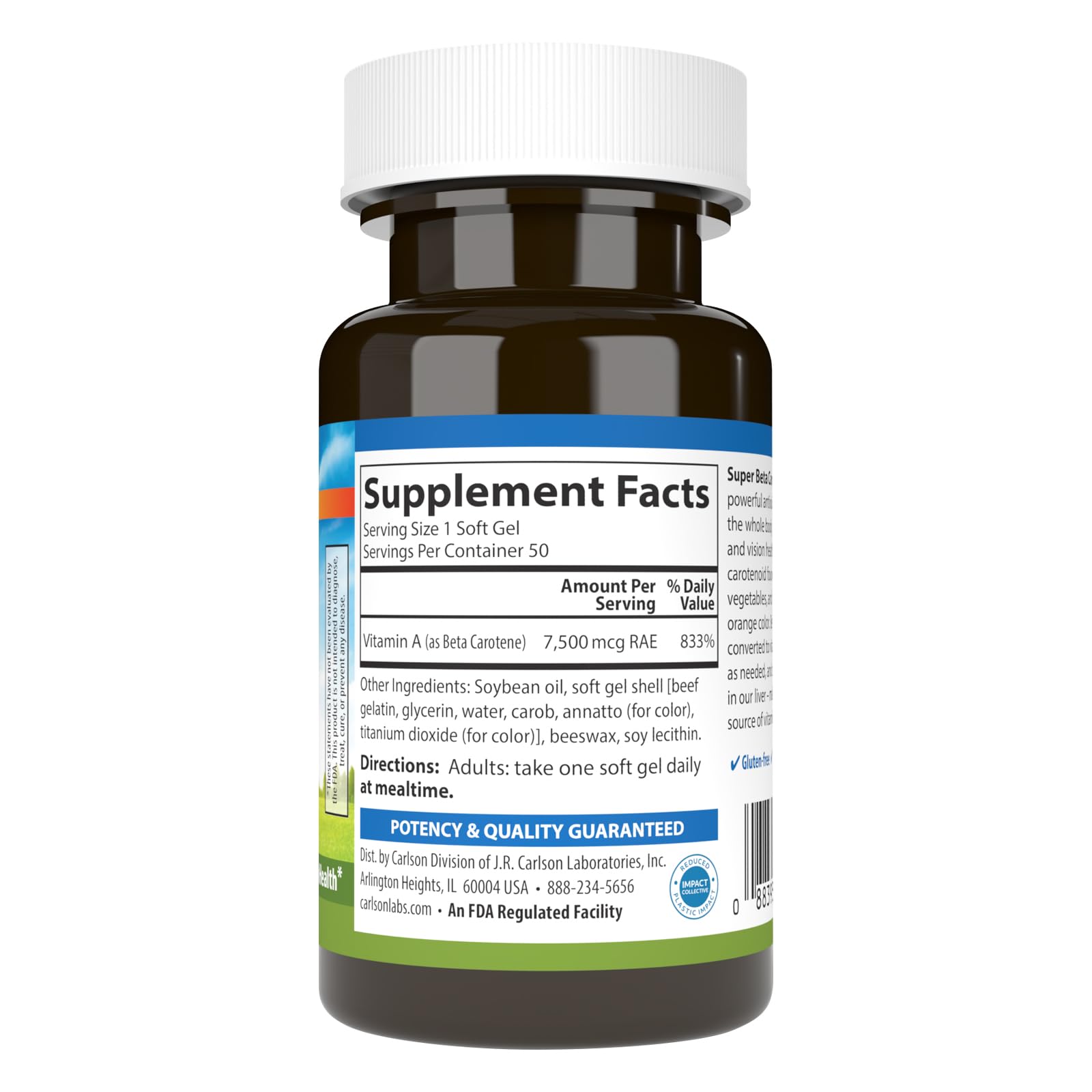 Carlson Laboratories Super Beta Carotene-25,000 IU (7,500 mcg RAE) 50 Softgel — Amazon image 2