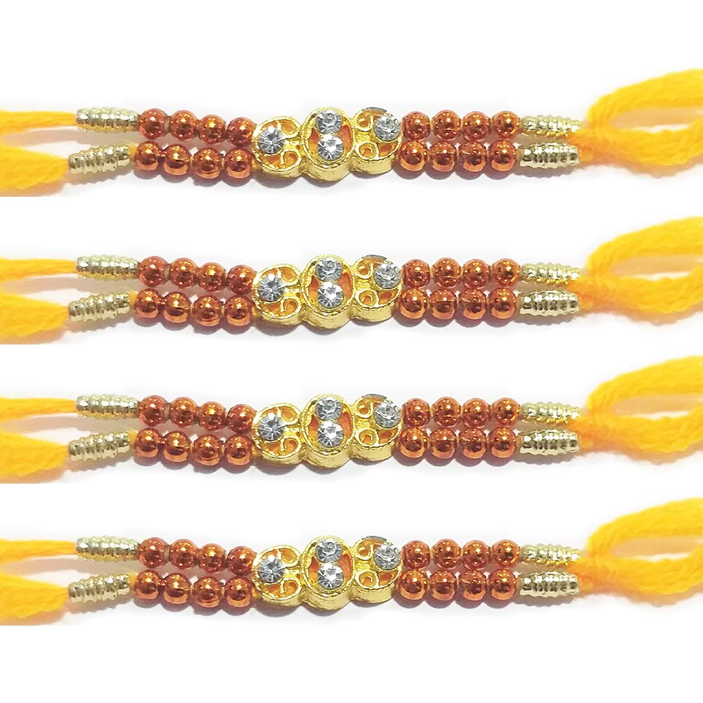 WhopperIndia Set of 4 Center Four Small Diamond Traditional Rakshabandhan Rakhee Bracelet Color and Design May Vary