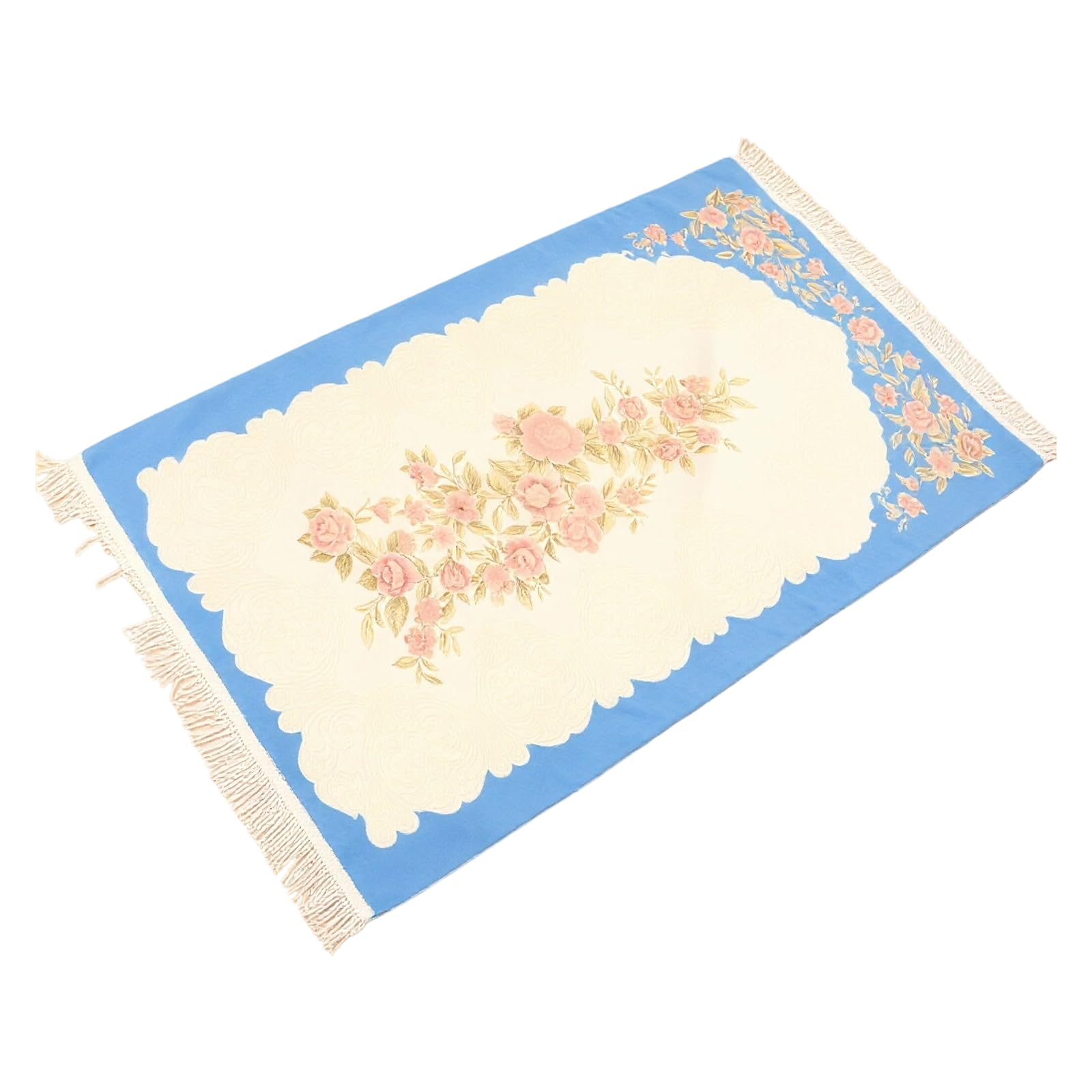 Zxfdsfdbnm Chenilles Area Rug Floral Embroidery Detailing 70X120Cm Nonslip Tassels Trim Floor Carpet for Bedroom Decors Gift Entryway Carpet