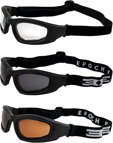Miniatura 1 de 3 pares de gafas de motocicleta Epoch Black con lentes ámbar transparentes y ahumadas