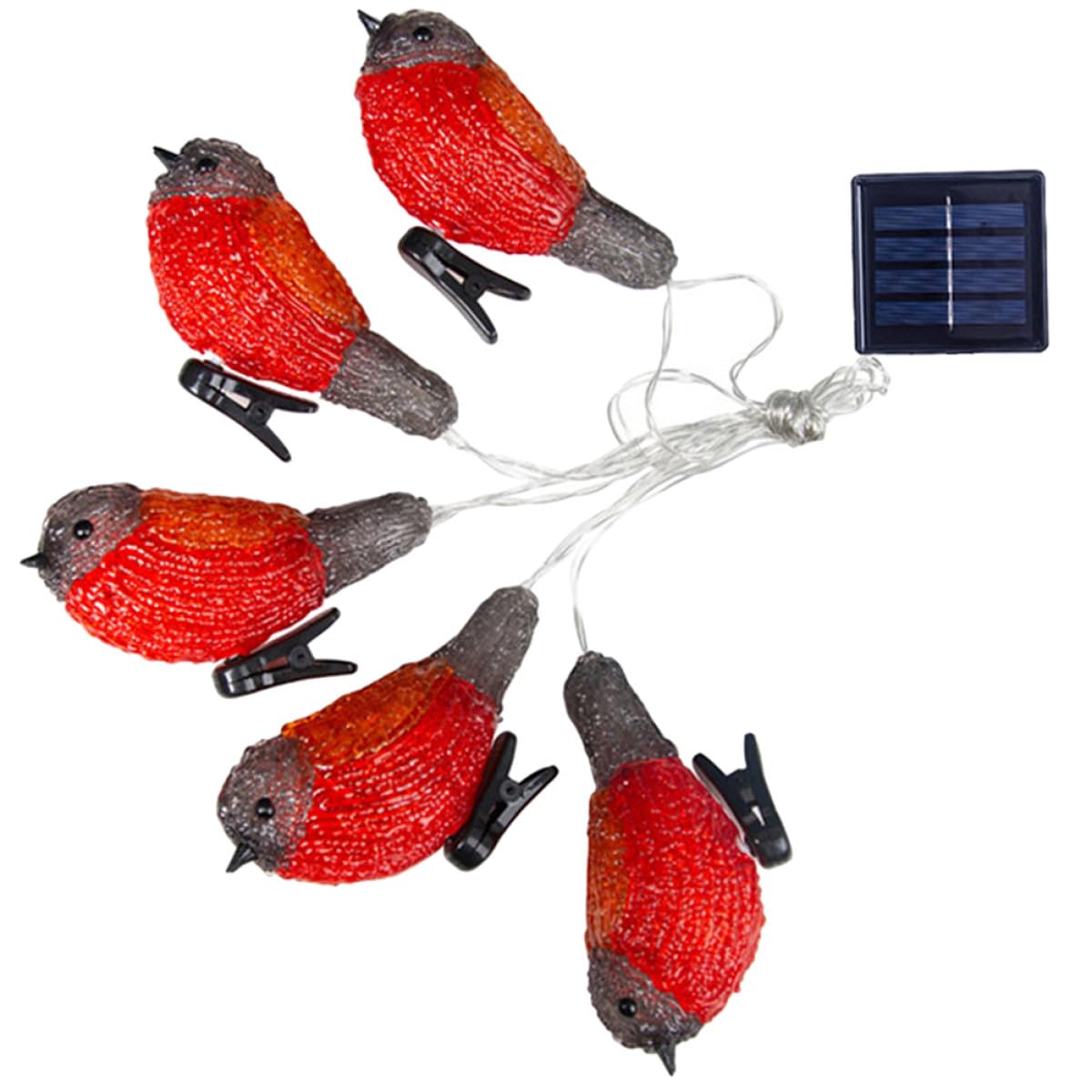 Solar LED Rotkehlchen Lichterkette aus Acryl Kunststoff Ip65 1 Satz | Garten und Hof, Rot, Energiesparend mit Geringem Verbrauch, Dekorative Außenbeleuchtung