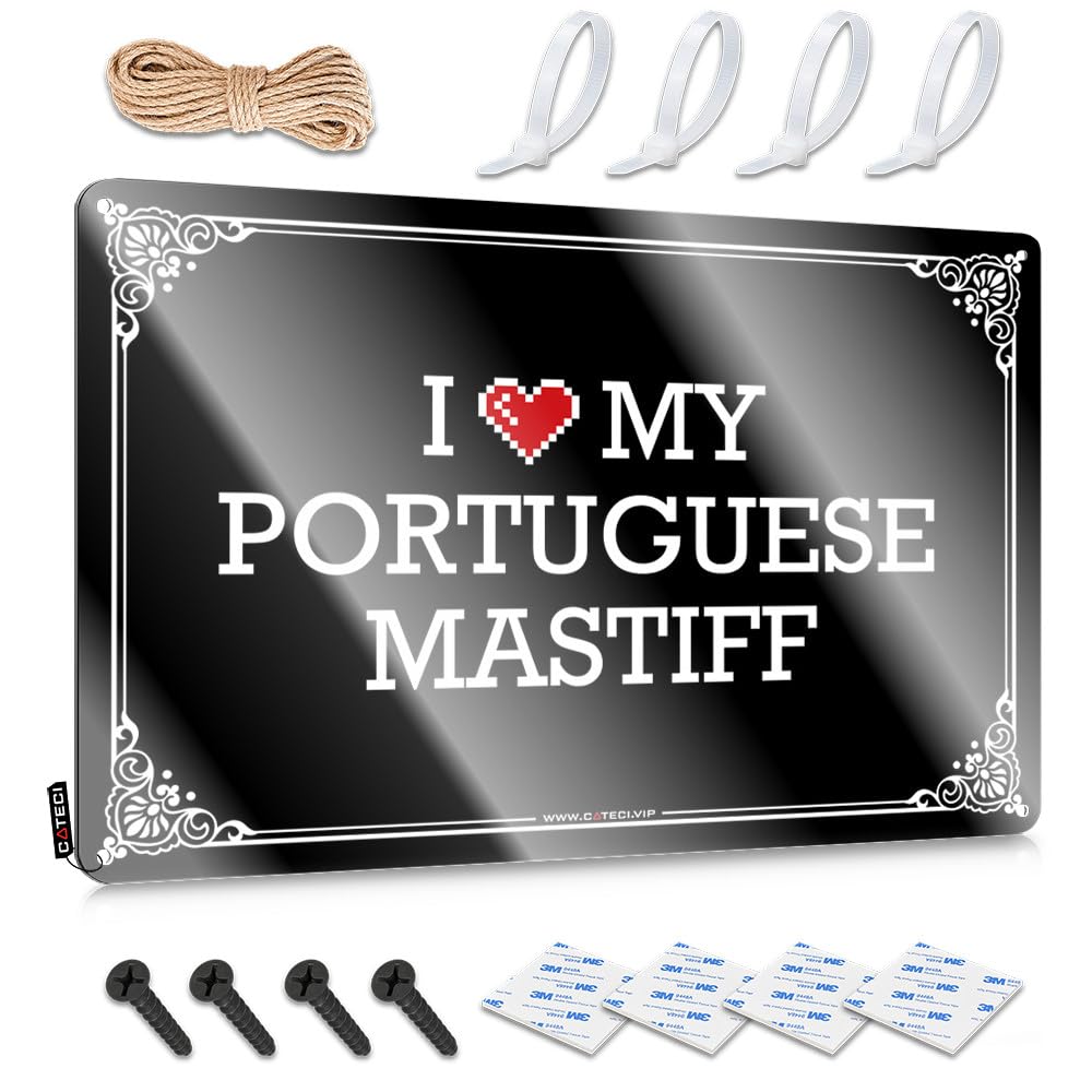 Fzfn Men's Colour Gaming Matal Sign Designer | I Love My Portuguese Mastiff Humorous Checkout Decoration(30X40cm)