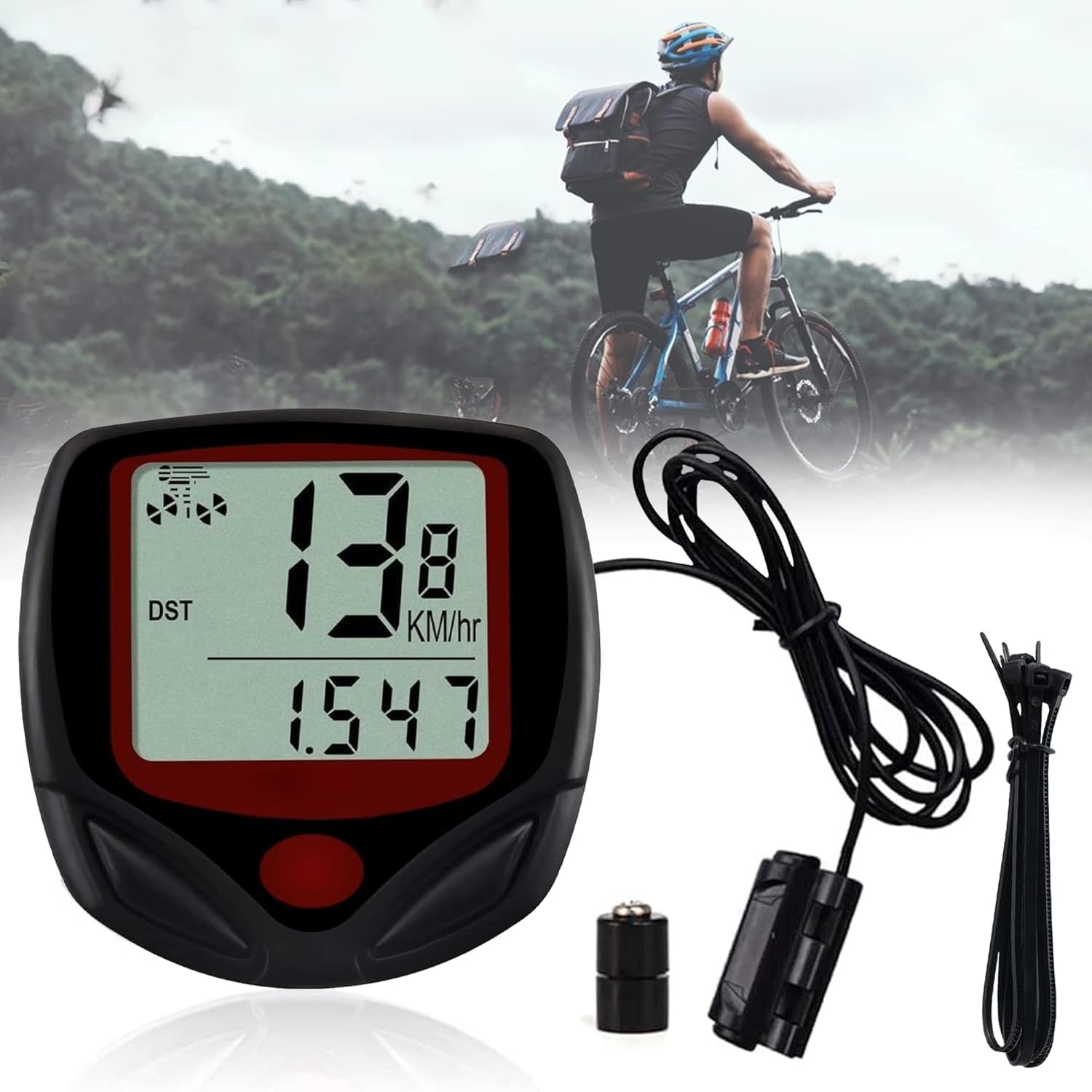 14 Function Waterproof Bicycle Computer Odometer Speedometer, Lightweight Multi-Function Cycling Accessory | Auto Sleep & Wake Up Mode, Speed Monitor | Easy Install & Read(Red)-picture-22