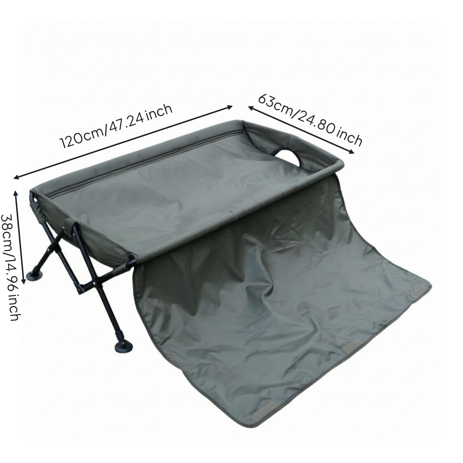Lit de Pêche Pliable Tapis Berceau Carpe Support Dépliable Coussiné Protection Imperméable Oxford avec Rebord Surélevé et Extension Repose-Genoux Adapté à la Pêche à la Carpe