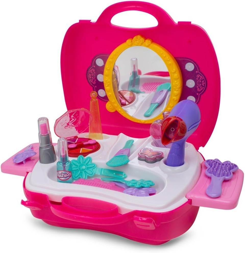 Toysery 21-Piece Pretend Play Makeup Kit for Girls – Kid’s Vanity Makeup Kit with Beauty Salon Case, Lightweight & Portable Barbie Make Up Cosmetics Set for Toddlers : Toys & Games