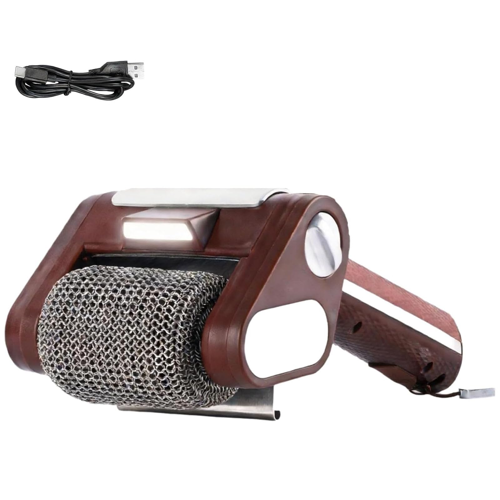 Spazzola elettrica per la pulizia della griglia, testa in acciaio inox senza setole, con luce LED, motore da 350 giri/min, strumento di pulizia ricaricabile per barbecue a gas in porcellana