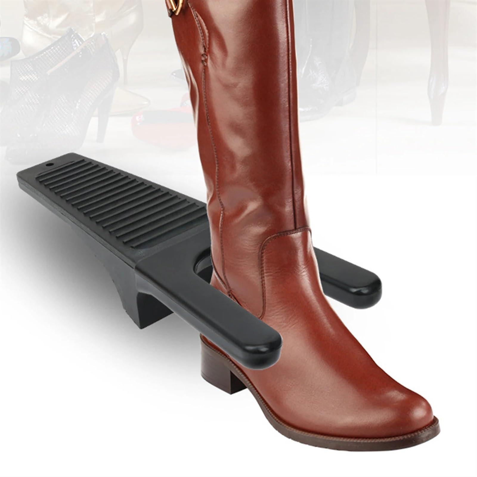 bisch Cuernos de Zapato de 33,5 cm, Calzador de plástico Negro Profesional con Forma de Cuchara, Calzador, Elevador de Zapatos, plástico Antideslizante Flexible y Resistente