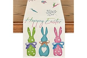 Green Blue Pink Rabbit Bunny Happy Easter Table Runner