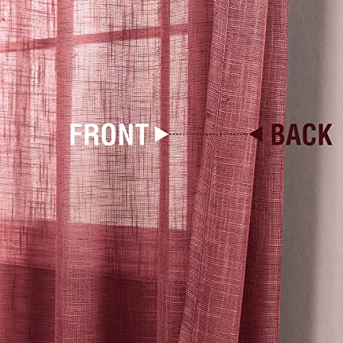 Jinchan Sheer Curtains For Living Room 108 Inch Long Burgundy Curtains Rod Pocket Back Tab Faux Linen Curtains Open Weave Sheers Lightweight Voile Drapes Bedroom Window Curtain Set 2 Panels #TOP5