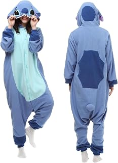 Adult Blue Alien Animal Onesie Costume, Soft Plush Hooded Pajamas for Halloween Cosplay, Party, Lounge and Sleepwear