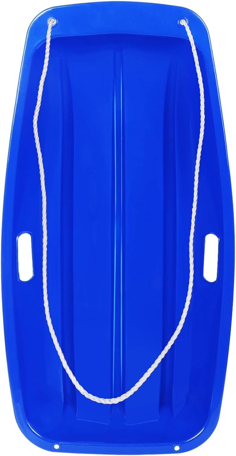 Snow Sled for Kids and Adults - 35in Heavy Duty Plastic Sled With Pull Rope and Handles for 1-2 Riders