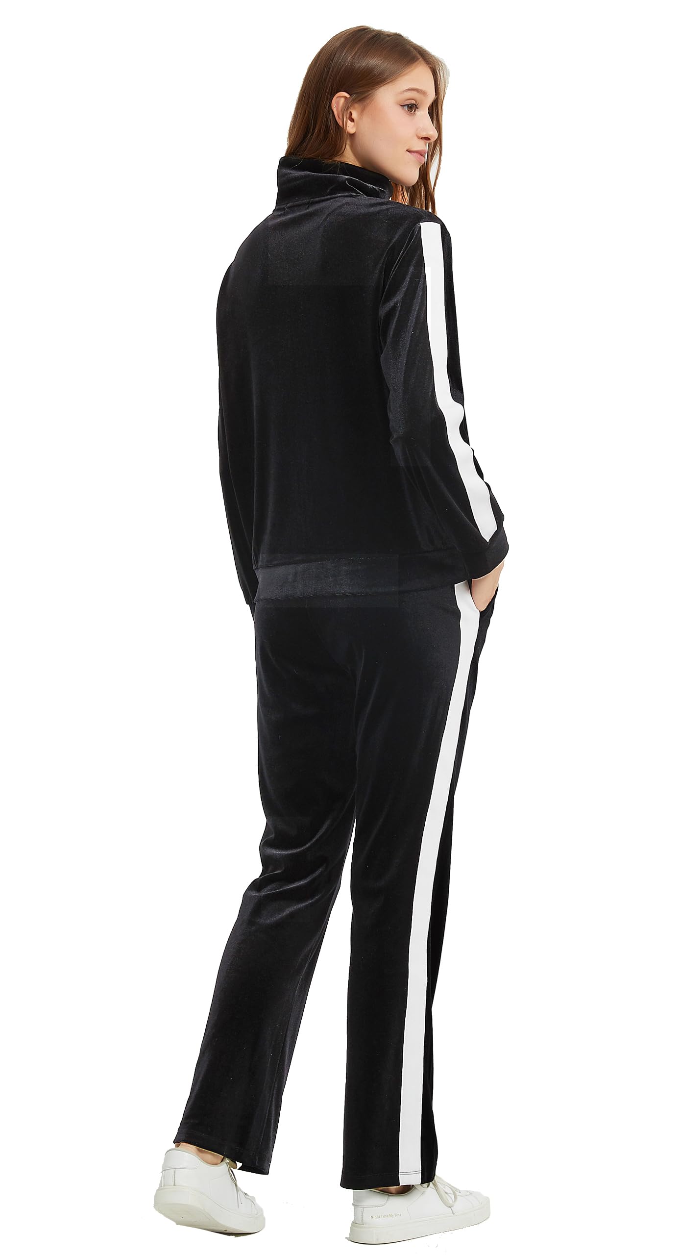 Woolicity Tute da Donna in Velluto Set Tute da 2 Pezzi Completi in Velluto con Cerniera Intera Felpa con Cappuccio e Pantaloni da Jogging