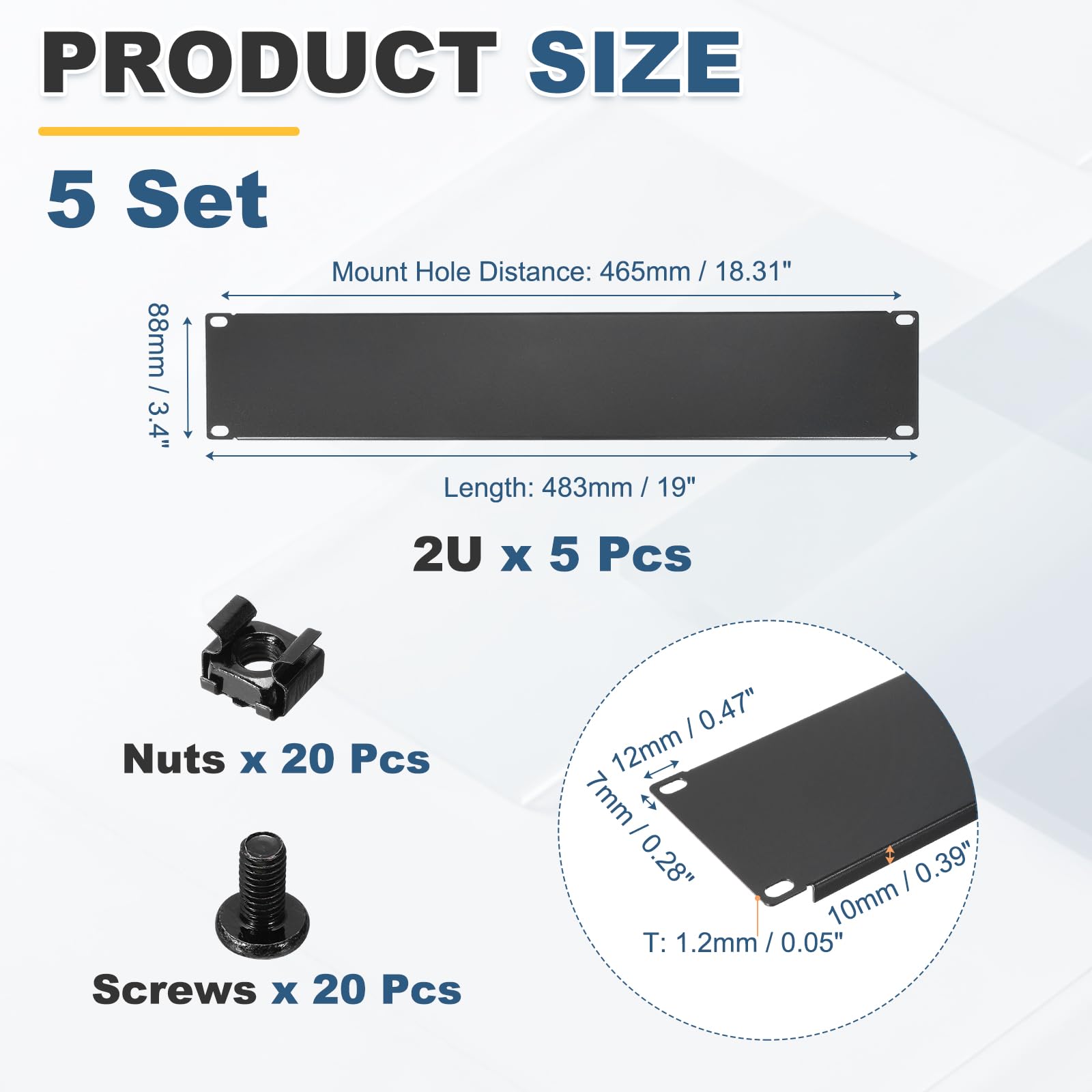 5 Set 2U Blindplatten Metall Rackmontage Füllpaneel Kit Mit Schrauben Und Muttern Für 19 Zoll Netzwerkschrank Serverrack Schrank Kabelzubehör Schwarz
