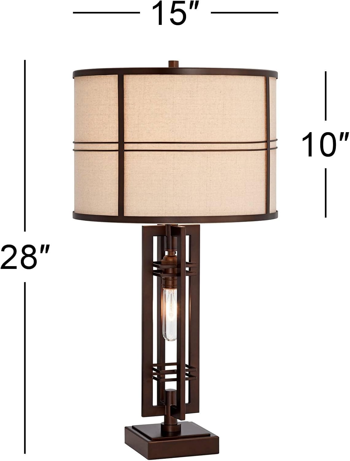 Franklin Iron Works Elias Rustic Farmhouse Industrial 3-Way Table Lamp with Table Top Dimmer and Nightlight 28" Tall Oil-Rubbed Bronze Metal Oatmeal Fabric Drum Shade Living Room Bedroom House