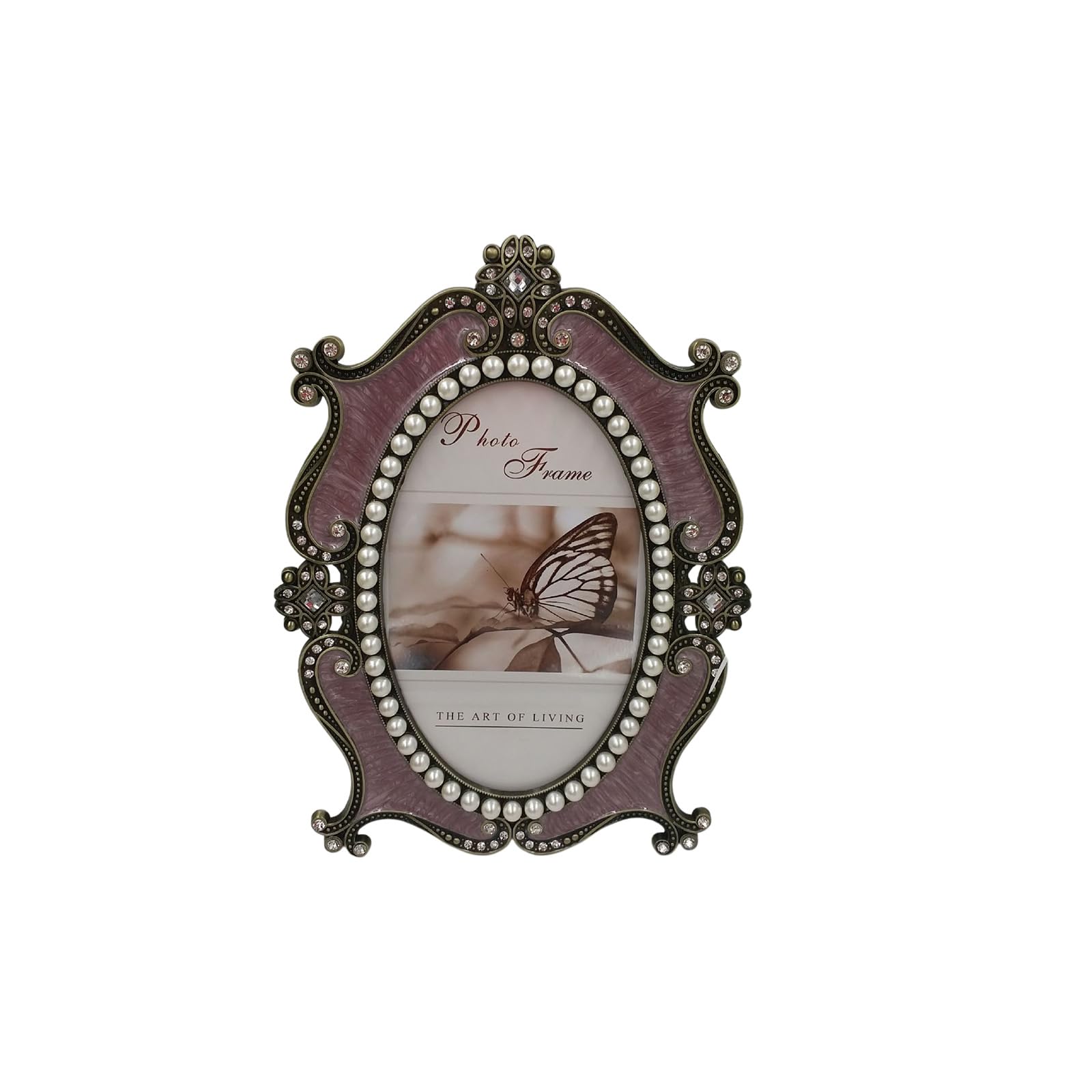 Tsophreniq Antique Metal Photo Frame with Crystal and Pearls Accent for Oval Pictures Holder Home Tabletop Shelf Decors Accent for Oval Pictures Holder Home Tabletop Shelf Decors
