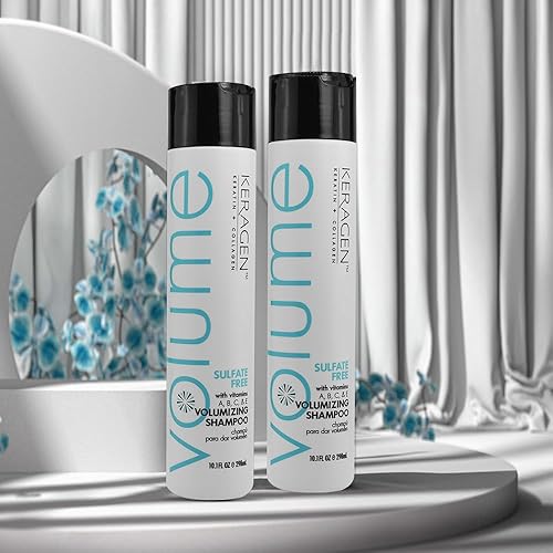 Miniatura 2 de KERAGEN - Champú voluminizador para cabello fino con queratina, colágeno y aceites orgánicos, sin sulfato, 10 onzas