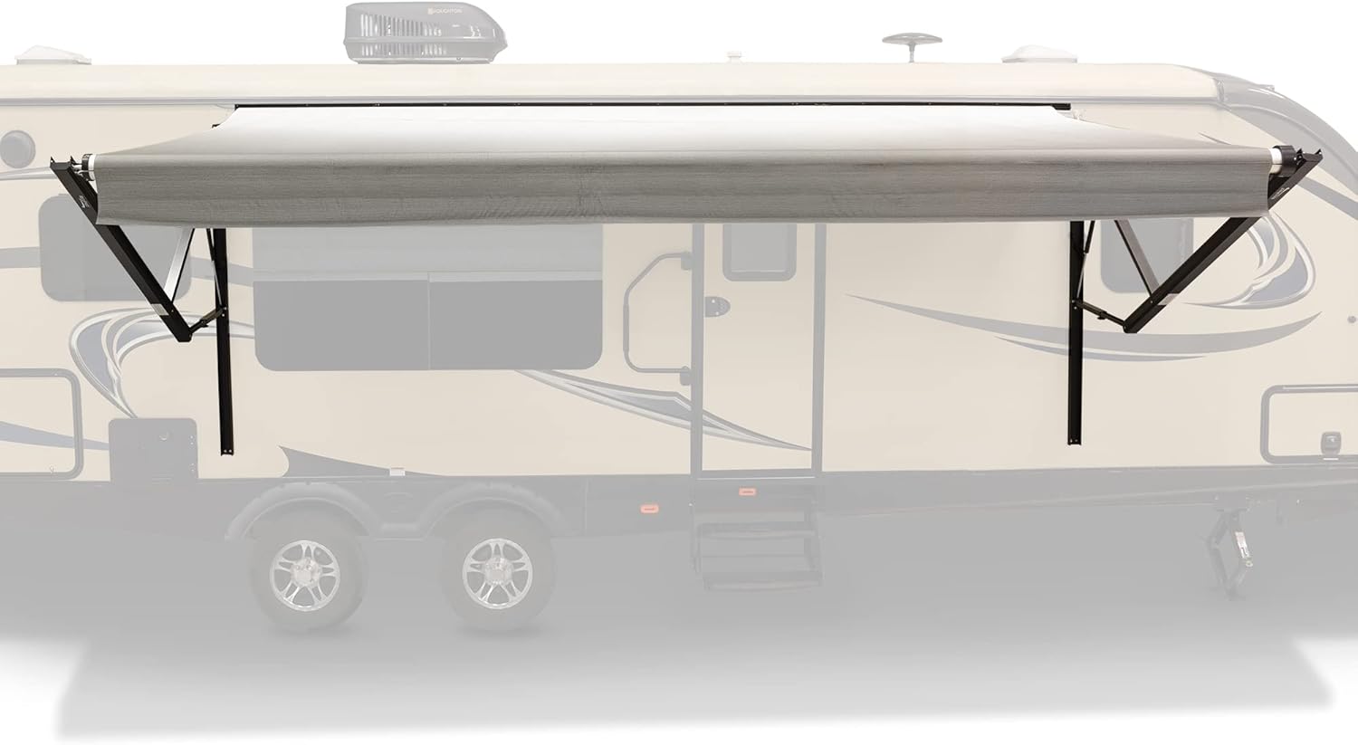 RecPro RV Power Awning Assemblies and Fabric for RV, 5th Wheel, Travel Trailers, Toy Haulers, and Motorhome | Black Frame with Awning Fabric | RV Awnings (16-Foot, Gray)