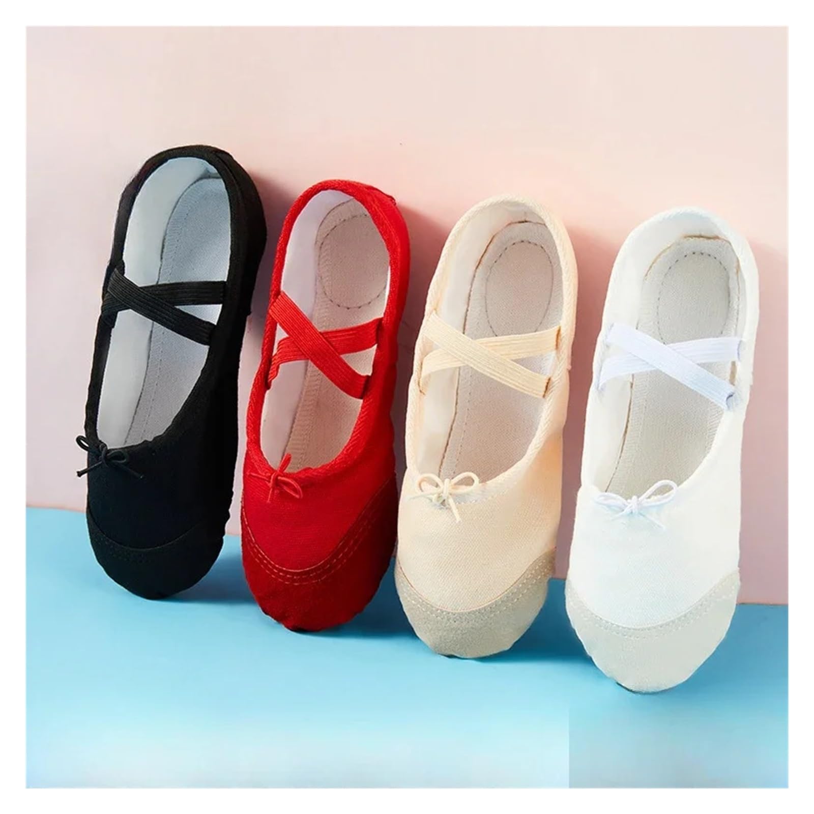 Tanzschuhe für Damen, Ballettschuhe, mit Schnürung und Kordelzug, für Mädchen, Tanzschuhe für weiche Sohlen aus Rindsleder