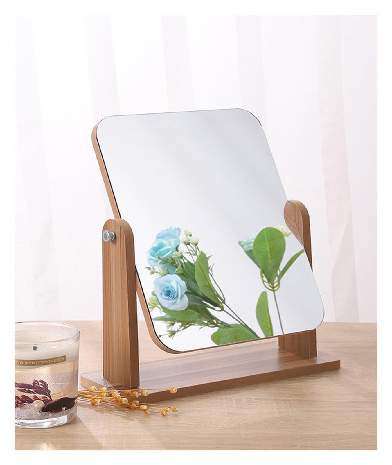 MEYTXOA Makeup Mirror Wood Stand Rotating Vanity Mirror