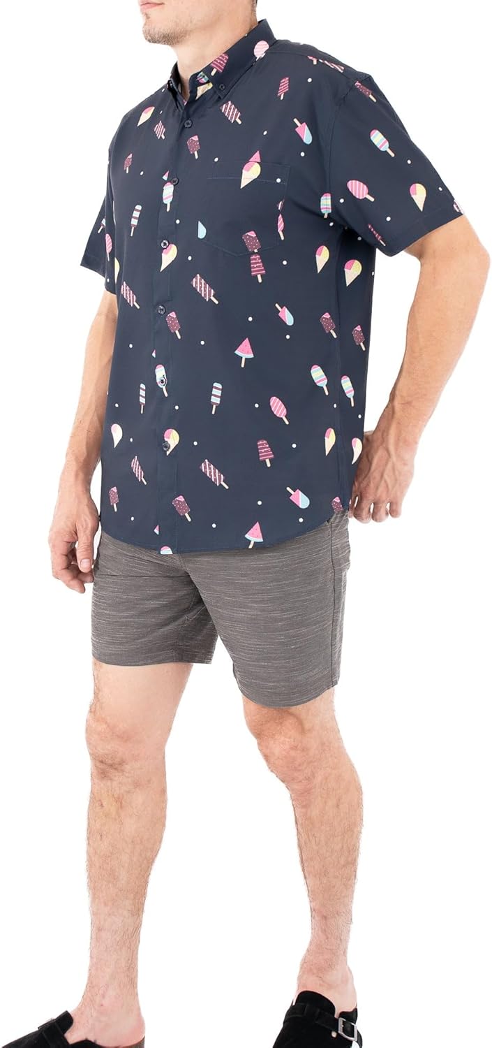 Men’s Short Sleeve Button Down Novelty Print Shirts – Casual Collared Summer Vacation Shirts for Men – Big & Tall Sizes S–4XL