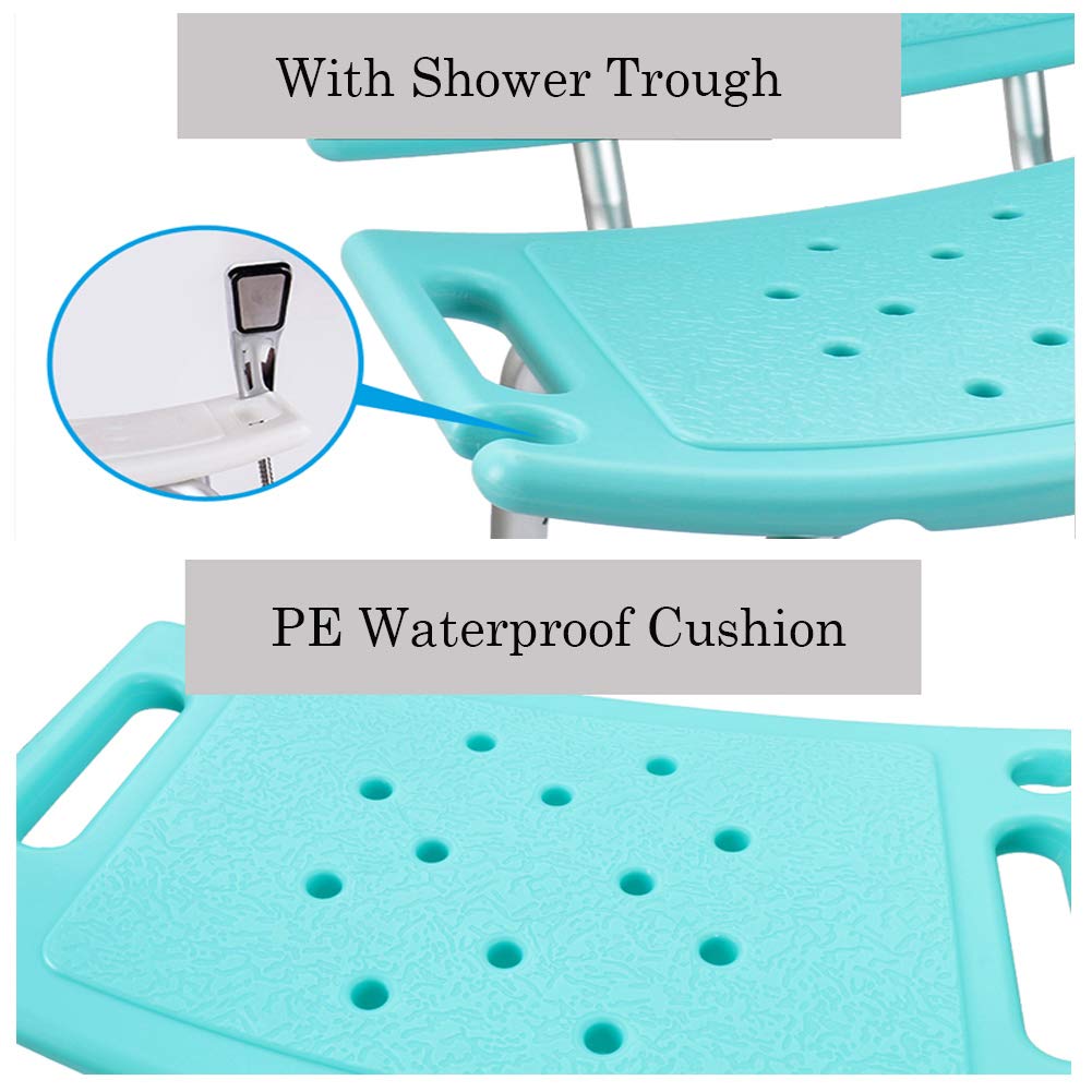 Silla de Ducha de Aluminio Regulable en Altura,Médico Taburete de Ducha Antideslizante con Respaldo y Reposabrazos,Brindar Asistencia para Ancianos y Discapacitados