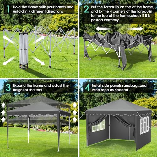 Gazebo with sides 3m x 3m, Pop Up Gazebo, Waterproof, Winterproof with 420D Oxford, UV Protection 50+, with 4 Side Panels and 4 Sandbags, Height Adjustable Garden Pavilion, Foldable Tent for Camping - Image 5