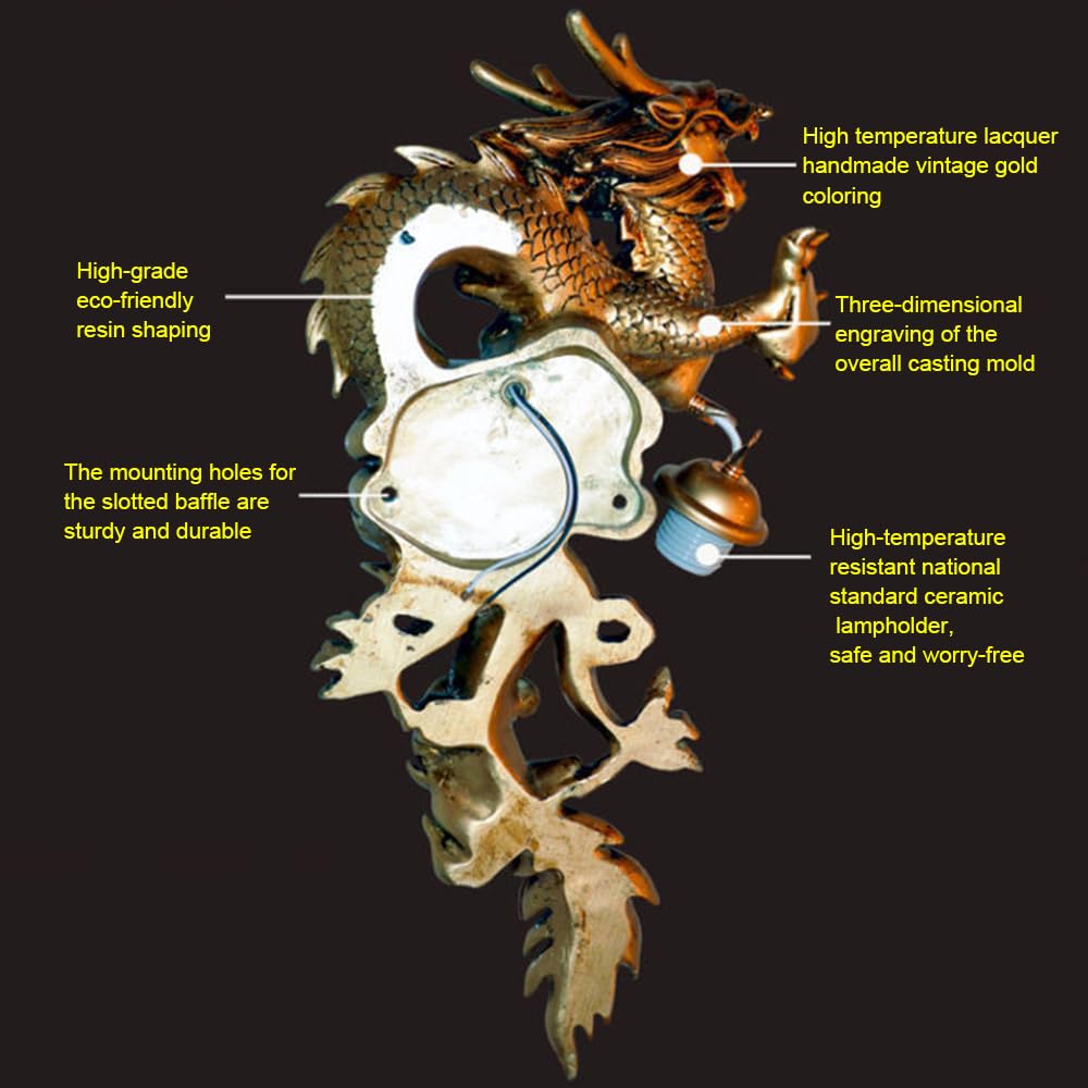 Golden Dragon Sculpture + Maple Red Apszade, lampa ścienna hotelowa w stylu południowo -wschodnim, lampa zewnętrzna,Left