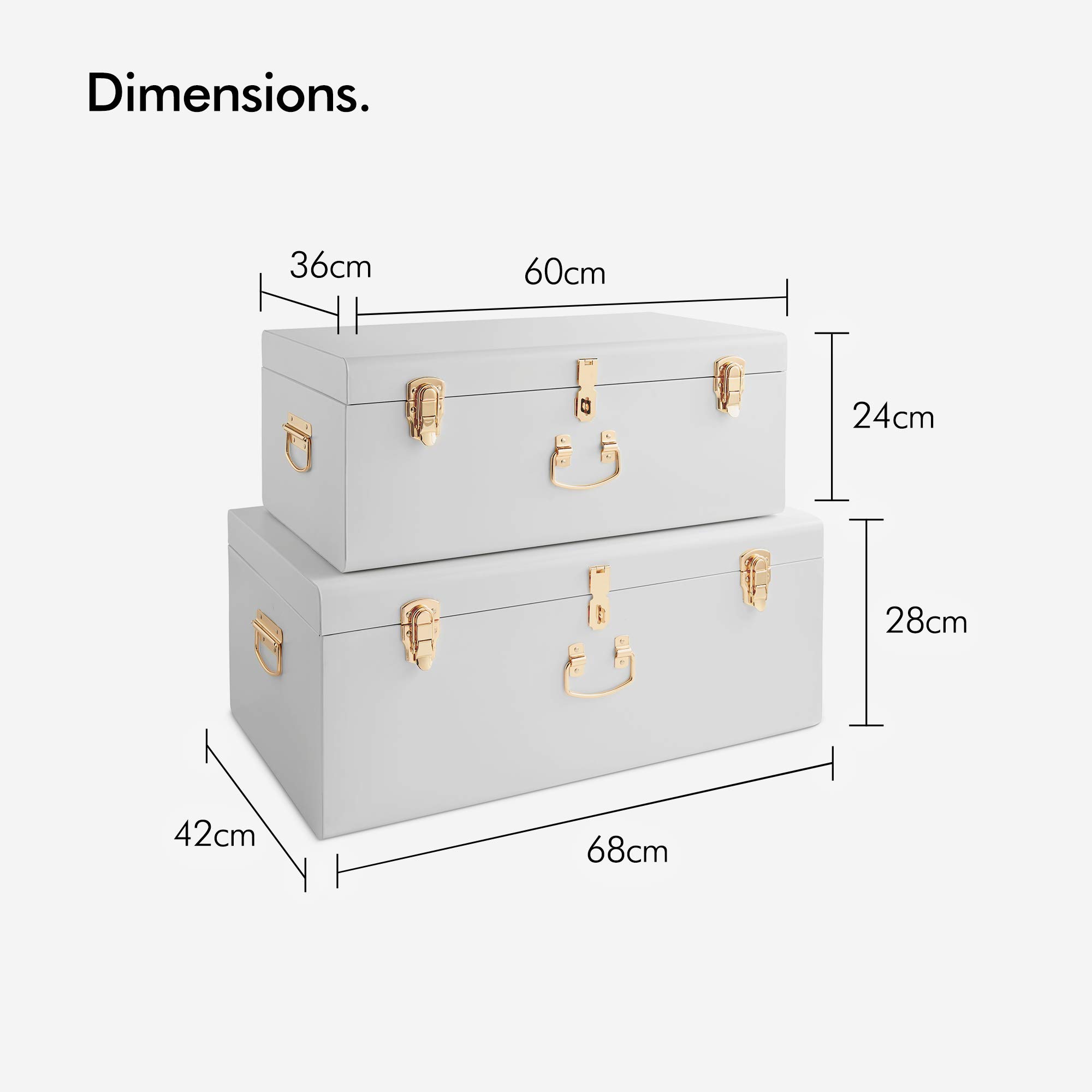 Beautify Storage Trunks Extra Large Set of 2 White Steel Storage Chests with Rose Gold Handles