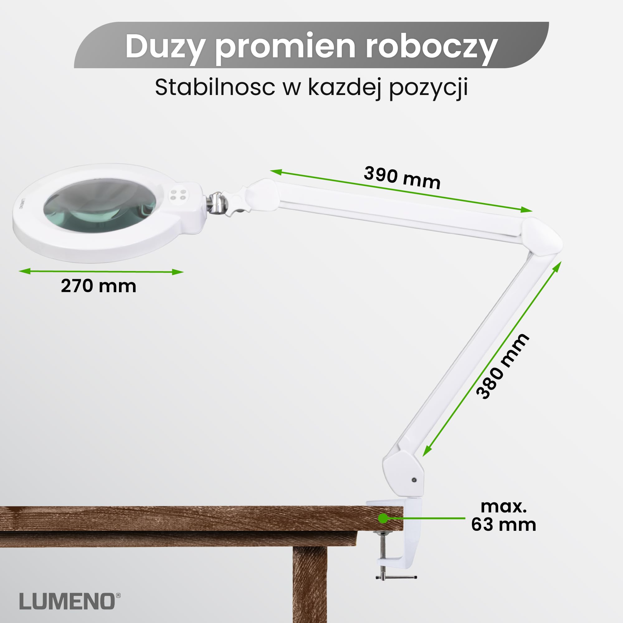 Lumeno 8245PRO Lampa powiększająca LED 172 mm 5 dioptrie z regulacją ściemniania metalowa obudowa