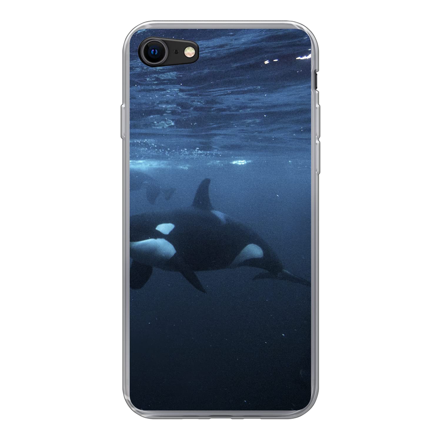 MuchoWow Funda para iPhone SE 2020 - Orcas bajo el Agua - Funda de Silicona/Funda Blanda para teléfono móvil