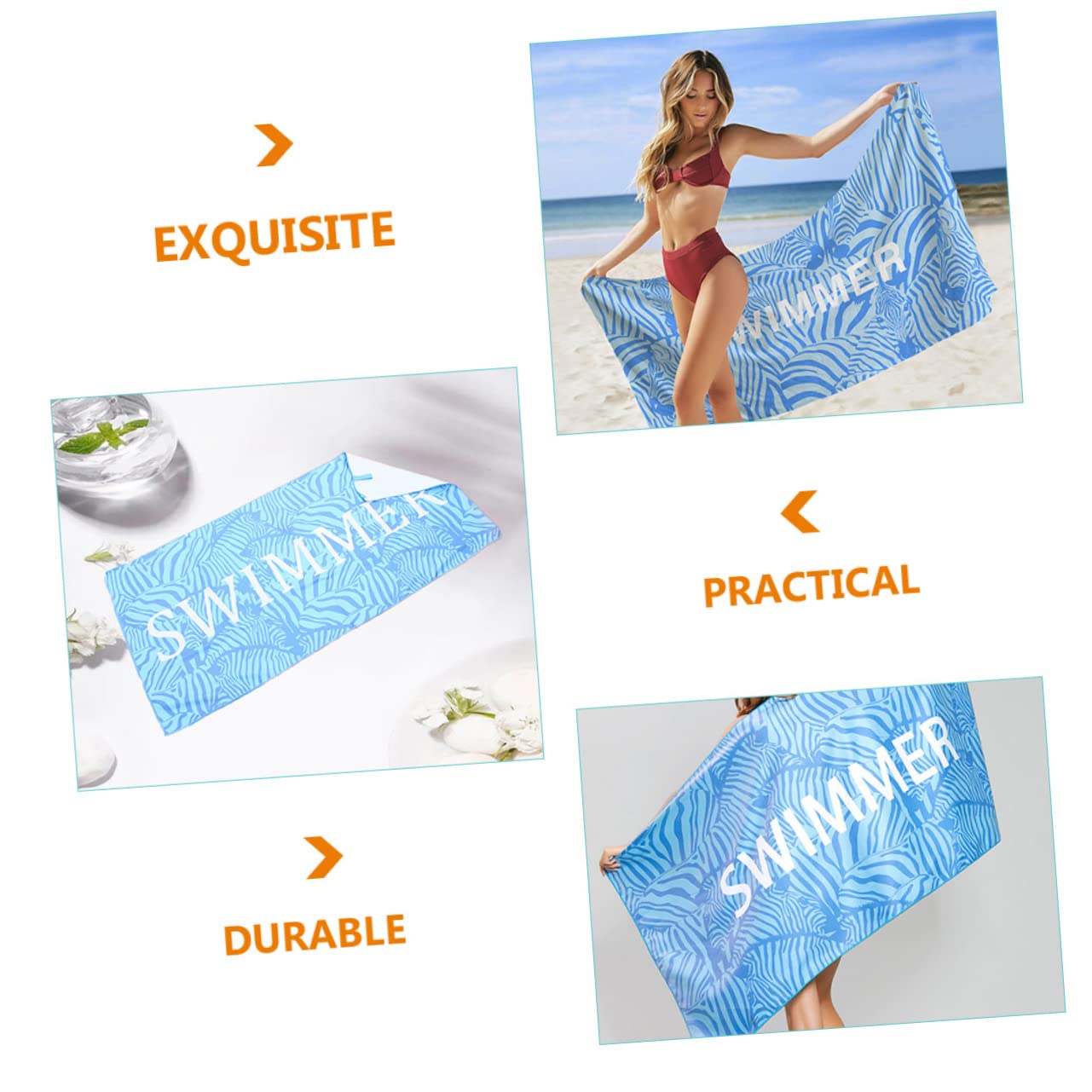 PRETYZOOM 3 Pz telo mare asciugamano portatile asciugamano palestra da bagno per bambini da viaggio in microfibra arazzo telo da piscina resistente all'usura Blue
