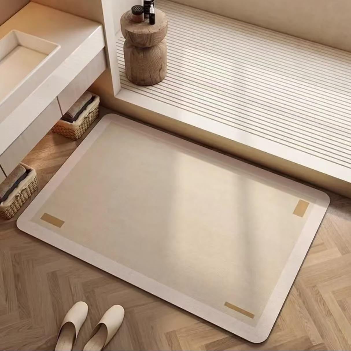 Alfombra Baño Diatomita 40X60Cm Beige Secado Rapido, Agua Súper Absorbente Alfombrilla De Baño Antideslizantes,Suave Y Acogedora