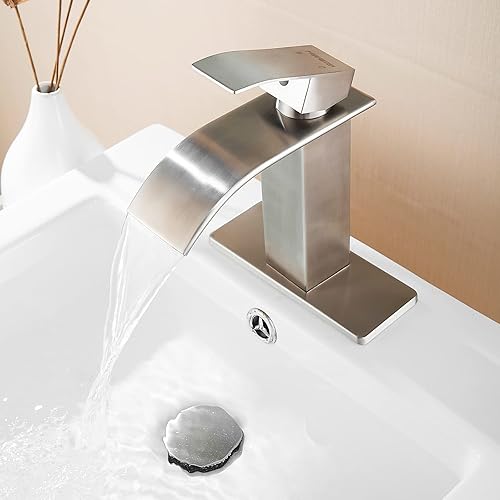 Miniatura 79 de Fransiton Grifo de baño de cascada de bronce aceitado con una sola manija de 1 o 3 agujeros, grifo de lavabo con cubierta y drenaje desplegable