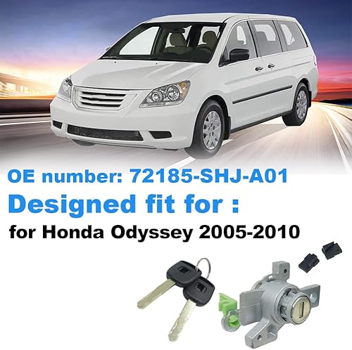 Miniatura 6 de Juego de 1 juego de cilindros para cerradura de puerta con 2 llaves, repuesto para Honda Odyssey 2005-2010 con llave, repuesto para Honda Odyssey