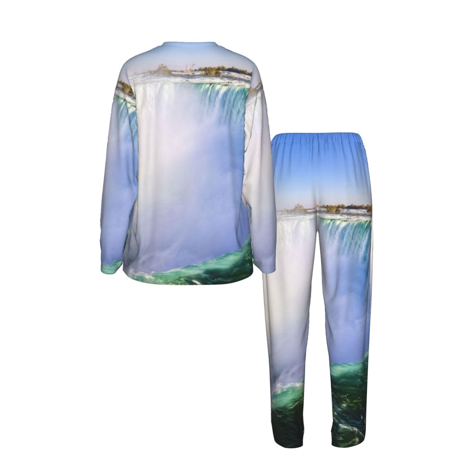Cascata E Arcobaleno Stampa Delle Donne Maniche Lunghe Pigiama Set Morbido Elastico Coulisse Casual Daywear