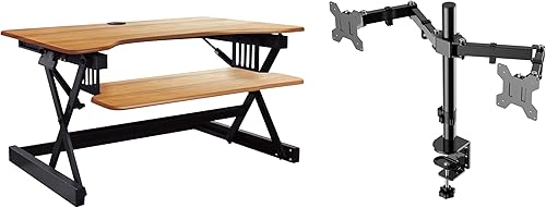 Miniatura 46 de Rocelco - Convertidor de escritorio para trabajar de pie con altura ajustable de 46 pulgadas con cargador USB y CA y soporte para monitor dual -