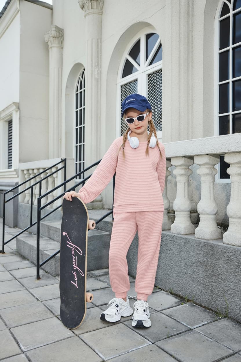 Arshiner Girls 2 Piece Tracksuit Set Long Sleeve Grid Pullover Top with Jogger Pants Kids Outfits for 5-14 Years - Image 7