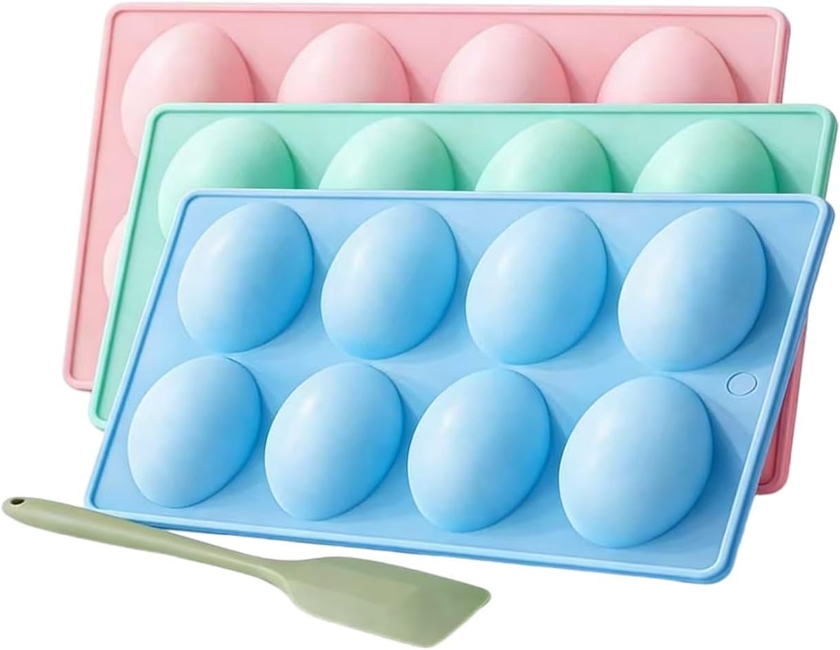 Easter Egg Silicone Mold for Baking, 3 Pack 24 Cavity Food-Grade Chocolate Molds, Non-stick Egg Shaped Easter Freezer Molds, DIY Baking Supplies Tools Set for Cake, Jello, Ice Cream, Dessert