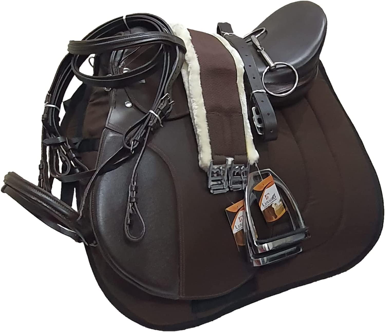 Leather English Riding Horse Saddle Starter Kit Brown Saddle Set Combo Pack of 7 Pcs Set All Purpose Saddle Pack